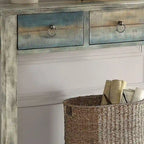 Console a 3 cassetti grigio antico e verde acqua