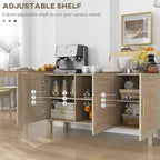Credenza Buffet, Mobile da Cucina, Mobile Bar per Caffè con 3 Ante in Rattan e Ripiani Regolabili, Naturale Misto