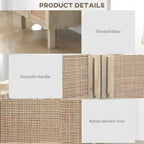 Credenza Buffet, Mobile da Cucina, Mobile Bar per Caffè con 3 Ante in Rattan e Ripiani Regolabili, Naturale Misto