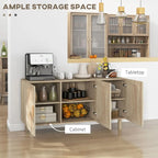 Credenza Buffet, Mobile da Cucina, Mobile Bar per Caffè con 3 Ante in Rattan e Ripiani Regolabili, Naturale Misto