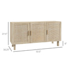 Credenza Buffet, Mobile da Cucina, Mobile Bar per Caffè con 3 Ante in Rattan e Ripiani Regolabili, Naturale Misto