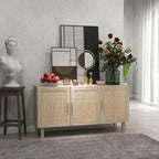 Credenza Buffet, Mobile da Cucina, Mobile Bar per Caffè con 3 Ante in Rattan e Ripiani Regolabili, Naturale Misto