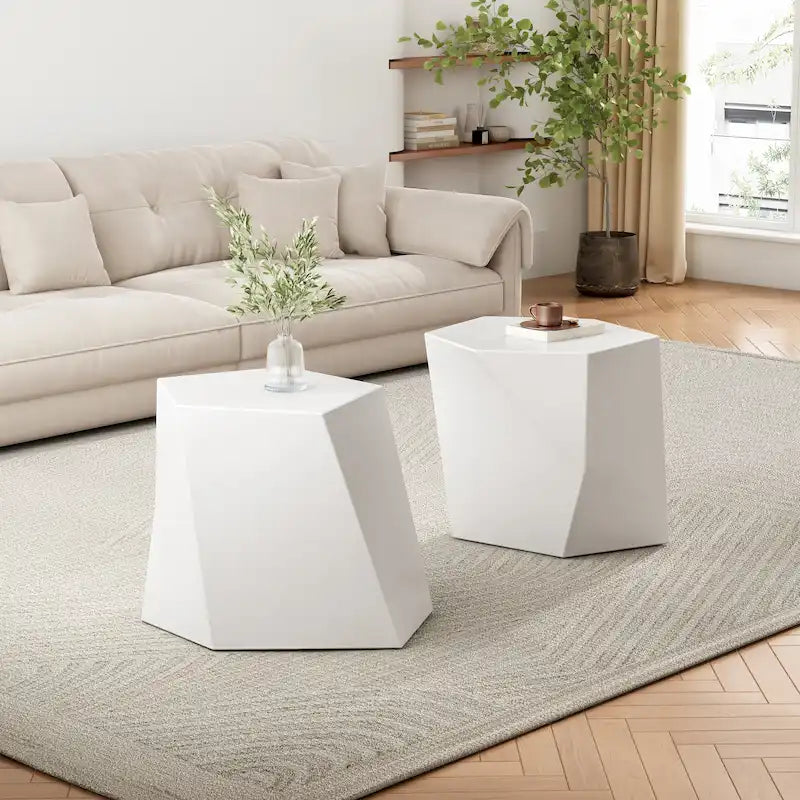 Set di tavolini da caffè moderni in MGO con design geometrico per soggiorno