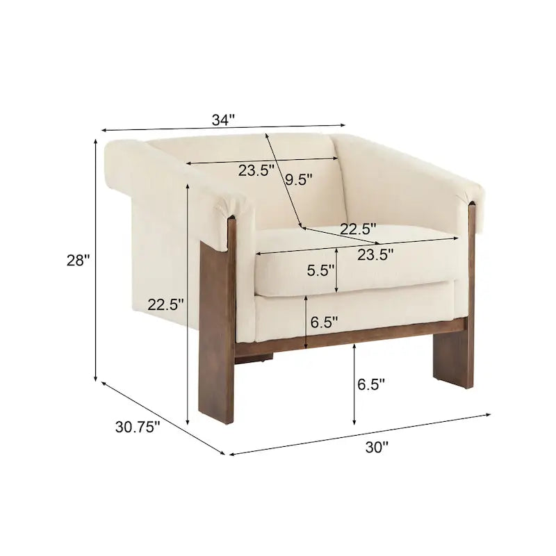 Poltrona imbottita Mid-Century Modern da 86 cm per soggiorno