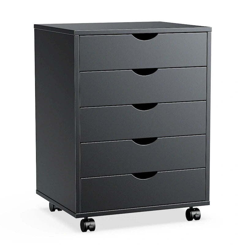 Cassettiera Classificatore Mobile a 5 Cassetti, Comò Contenitore Verticale in Legno con 4 Ruote, Organizzatore Rotante Sottoscrivania