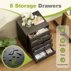 Cassettiera Classificatore Mobile a 5 Cassetti, Comò Contenitore Verticale in Legno con 4 Ruote, Organizzatore Rotante Sottoscrivania