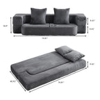 Divano Sezionale Trasformabile con 3 Sgabelli Pouf - Letto Pieghevole in Schiuma di Supporto, Chaise Longue Compatta in ciniglia