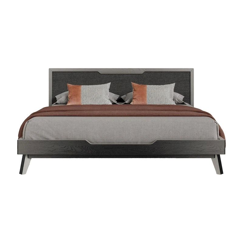 Letto a piattaforma King Size con testiera imbottita grigia e struttura solida