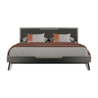 Letto a piattaforma King Size con testiera imbottita grigia e struttura solida