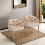 Moderne poltrone in velluto da 75 cm con gambe e struttura in metallo color oro per soggiorno (set da 2)