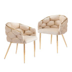 Moderne poltrone in velluto da 75 cm con gambe e struttura in metallo color oro per soggiorno (set da 2)