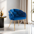 Moderne poltrone in velluto da 75 cm con gambe e struttura in metallo color oro per soggiorno (set da 2)