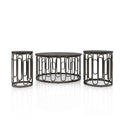 Set Moderno di 3 Tavolini Rotondi con Piano in Marmo e Base Decorativa in Metallo