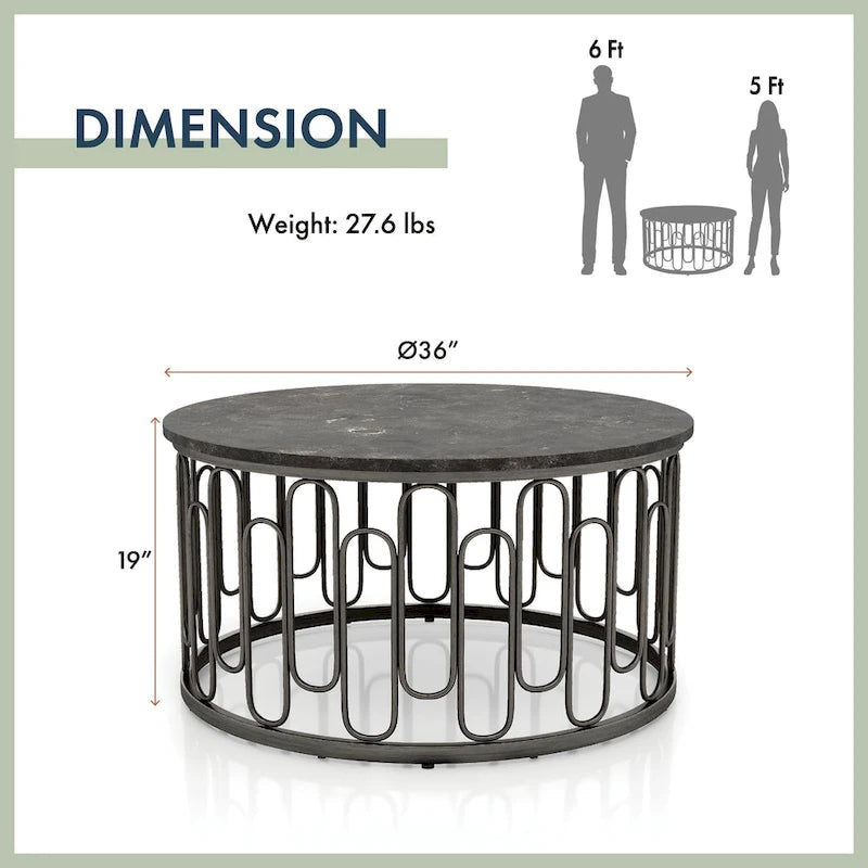 Set Moderno di 3 Tavolini Rotondi con Piano in Marmo e Base Decorativa in Metallo