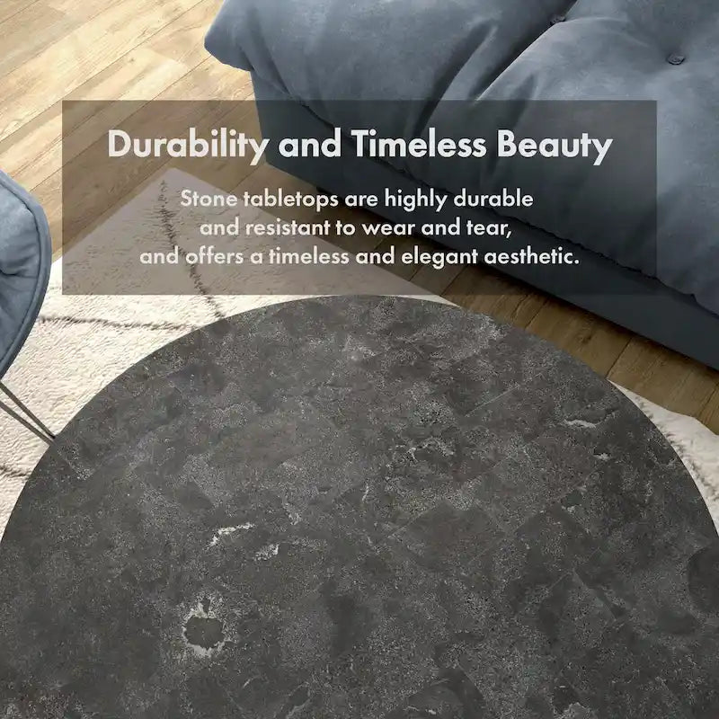 Set Moderno di 3 Tavolini Rotondi con Piano in Marmo e Base Decorativa in Metallo