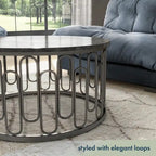 Set Moderno di 3 Tavolini Rotondi con Piano in Marmo e Base Decorativa in Metallo