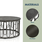 Set Moderno di 3 Tavolini Rotondi con Piano in Marmo e Base Decorativa in Metallo
