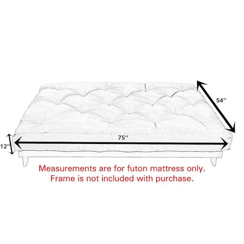 Materasso Futon da 12 Pollici Full-Size, Solo Materasso, Supporto in Schiuma per Divano Letto