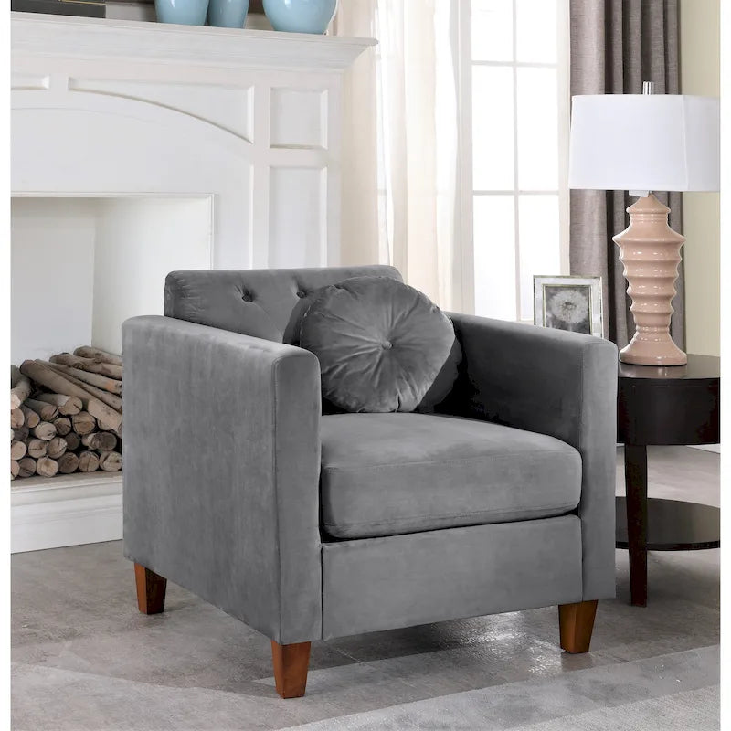 Classica Poltrona Chesterfield con Rivestimento in Velluto e Bottoni Capitonnè