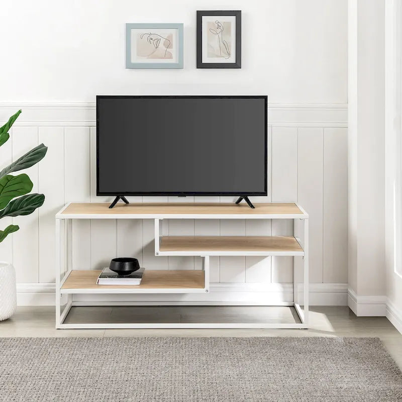 Mobile TV a parete moderno con mensole a giorno e vani a giorno – Stile a parete
