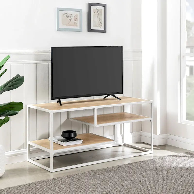 Mobile TV a parete moderno con mensole a giorno e vani a giorno – Stile a parete