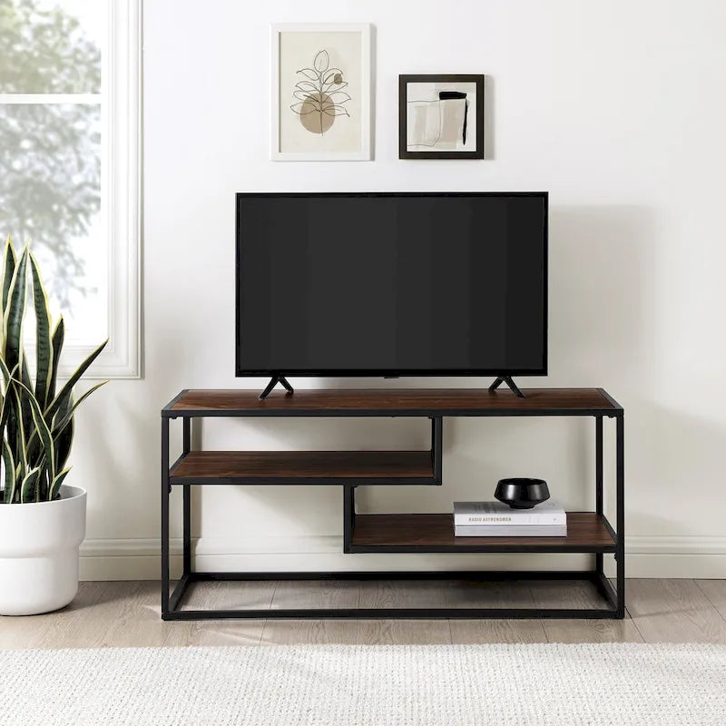 Mobile TV a parete moderno con mensole a giorno e vani a giorno – Stile a parete