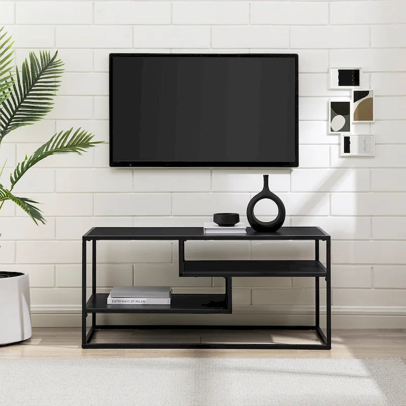 Mobile TV a parete moderno con mensole a giorno e vani a giorno – Stile a parete