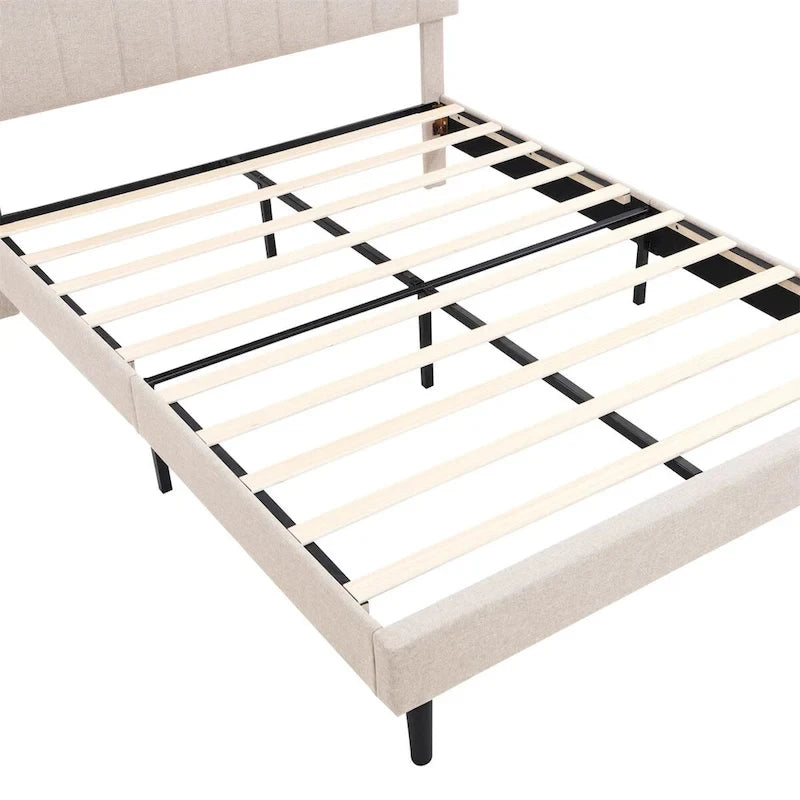 Letto imbottito a piattaforma con testiera contenitore, porta USB e illuminazione a LED