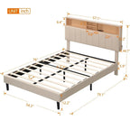 Letto imbottito a piattaforma con testiera contenitore, porta USB e illuminazione a LED