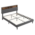 Letto imbottito a piattaforma con testiera contenitore, porta USB e illuminazione a LED