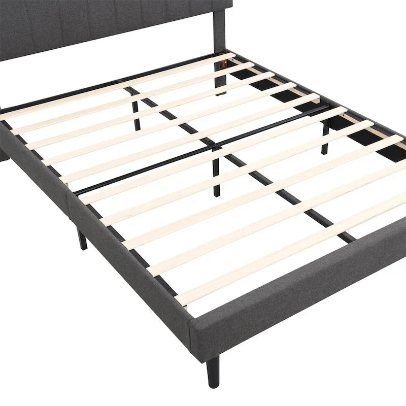 Letto imbottito a piattaforma con testiera contenitore, porta USB e illuminazione a LED