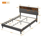 Letto imbottito a piattaforma con testiera contenitore, porta USB e illuminazione a LED