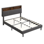 Letto imbottito a piattaforma con testiera contenitore, porta USB e illuminazione a LED