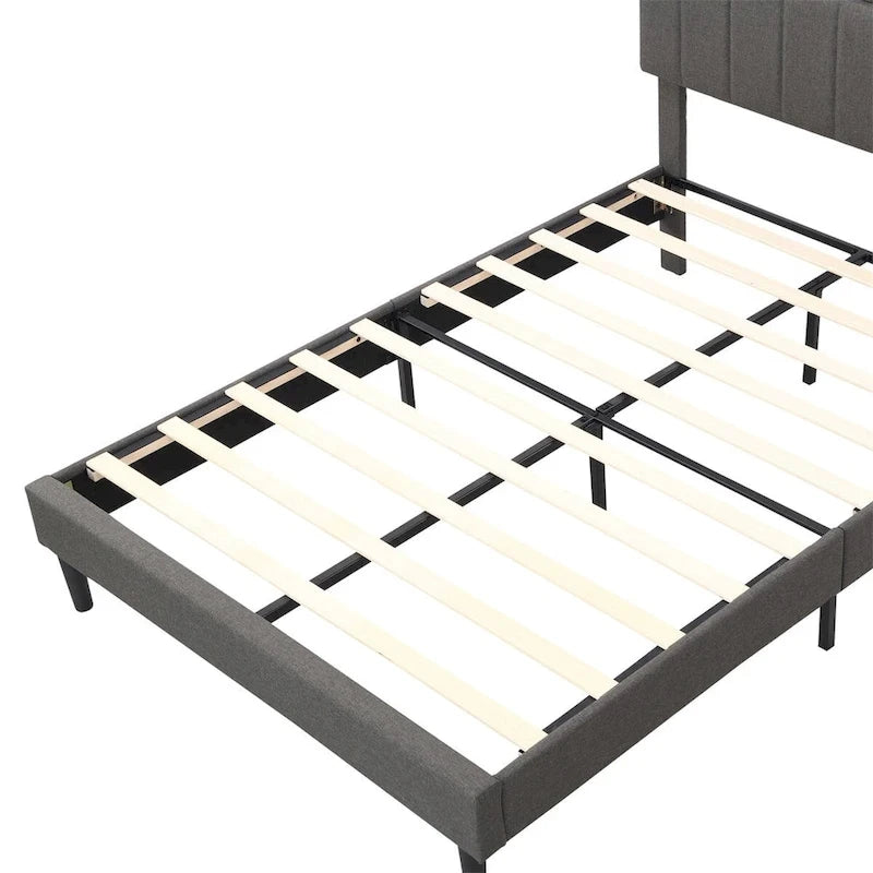 Letto imbottito a piattaforma con testiera contenitore, porta USB e illuminazione a LED