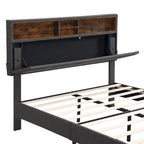 Letto imbottito a piattaforma con testiera contenitore, porta USB e illuminazione a LED