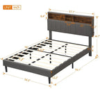 Letto imbottito a piattaforma con testiera contenitore, porta USB e illuminazione a LED