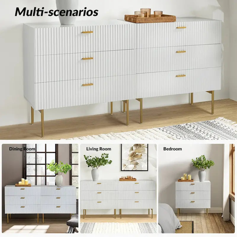 Set di 2 Comodini Moderni a 3 Cassetti con Gambe in Metallo per Camera da Letto