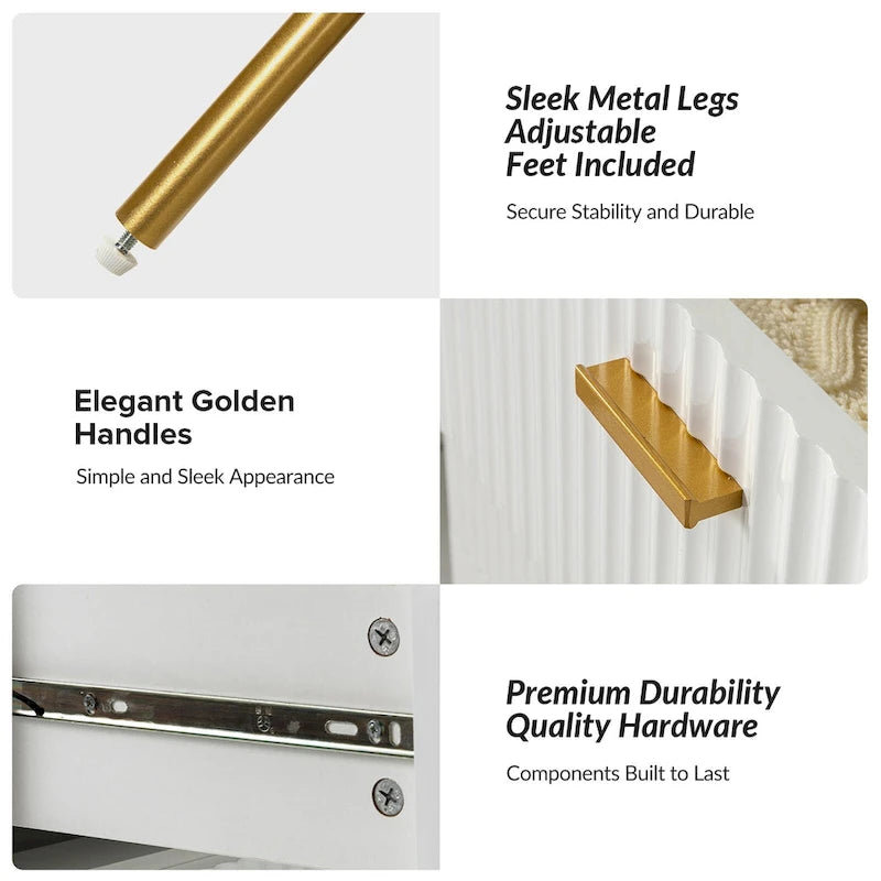 Set di 2 Comodini Moderni a 3 Cassetti con Gambe in Metallo per Camera da Letto