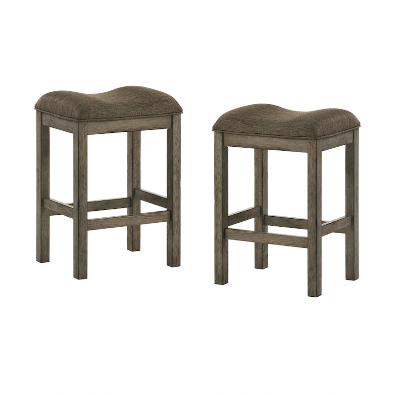 Set di 2 sgabelli da bancone imbottiti stile rustico in finitura legno castagno
