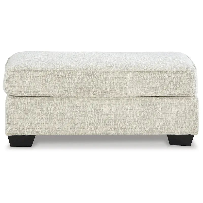 Poggiapiedi Pouf Ottomano Rivestito in Tessuto Beige con Parte Superiore Trapuntata per Soggiorno