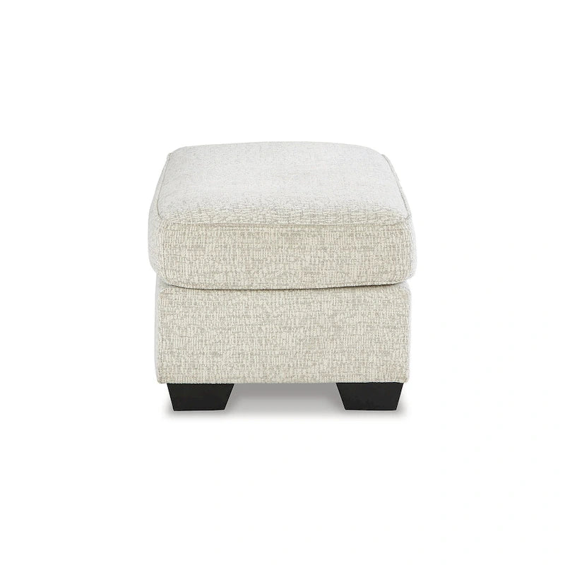Poggiapiedi Pouf Ottomano Rivestito in Tessuto Beige con Parte Superiore Trapuntata per Soggiorno