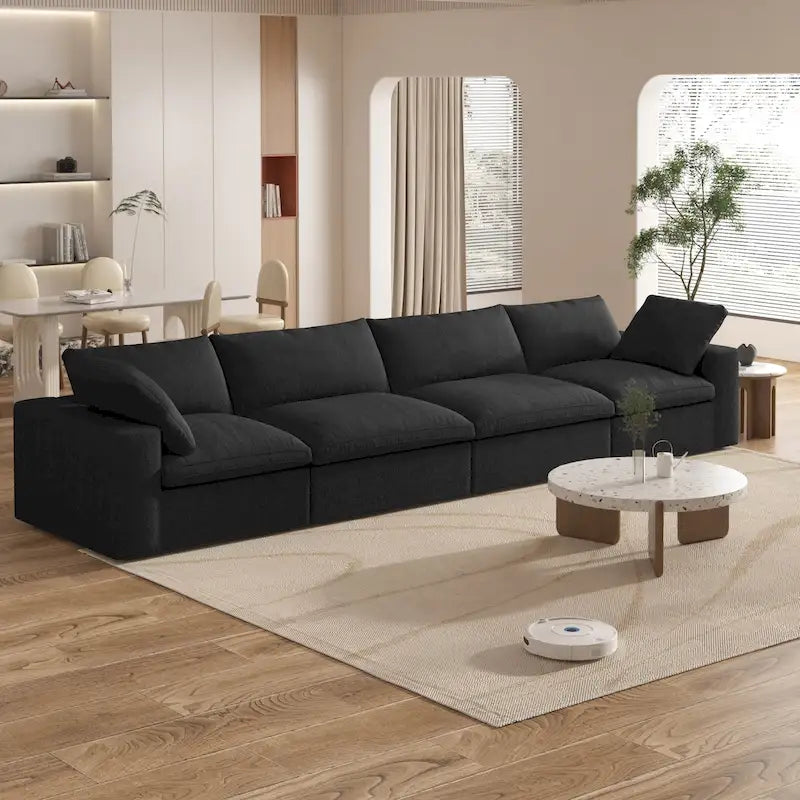 Divano componibile a 4 pezzi in lino moderno 160, minimalista, con imbottitura in piuma d'oca