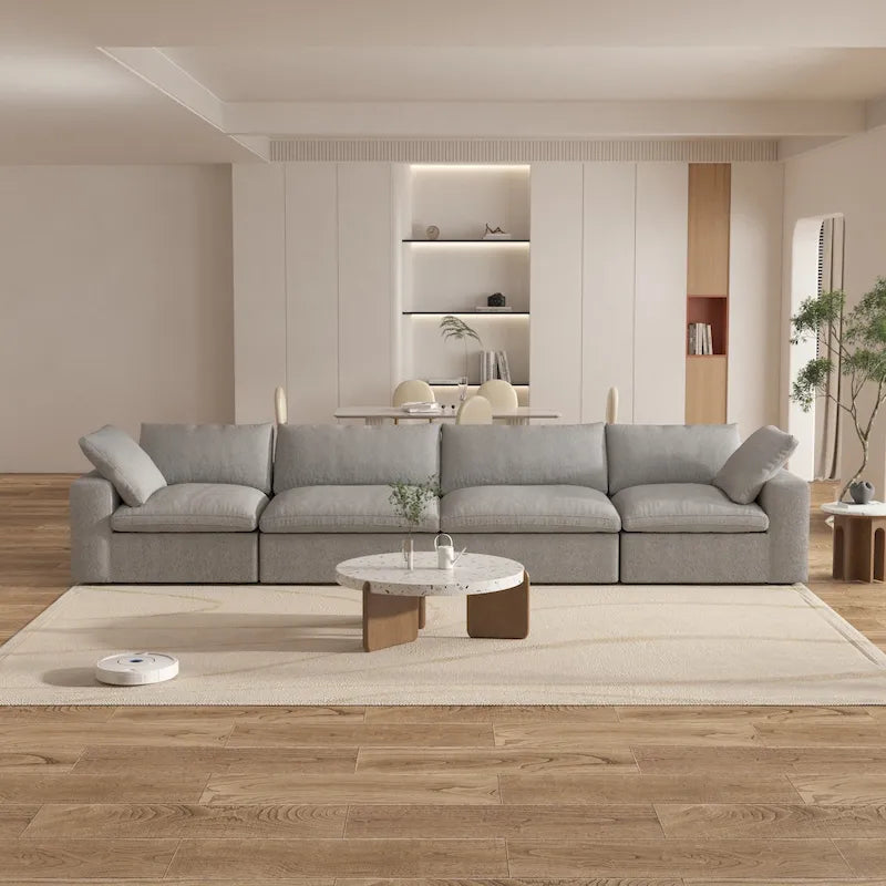 Divano componibile a 4 pezzi in lino moderno 160, minimalista, con imbottitura in piuma d'oca