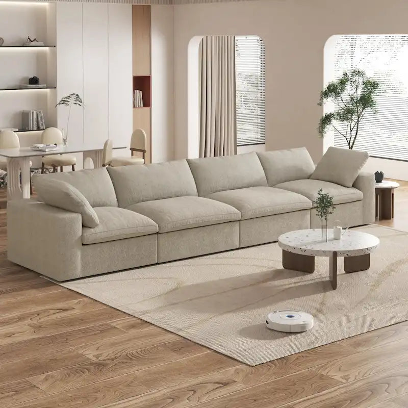 Divano componibile a 4 pezzi in lino moderno 160, minimalista, con imbottitura in piuma d'oca