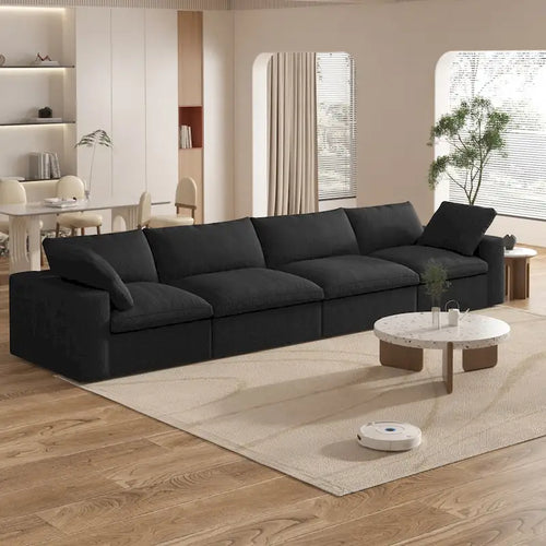 160 Modern Linen Upholstery 4 Piece Sectional Sofa Minimalism Commix Down Filled Modular Couches