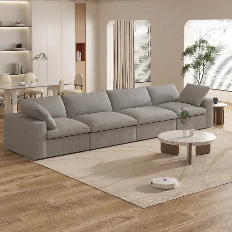 Divano componibile a 4 pezzi in lino moderno 160, minimalista, con imbottitura in piuma d'oca