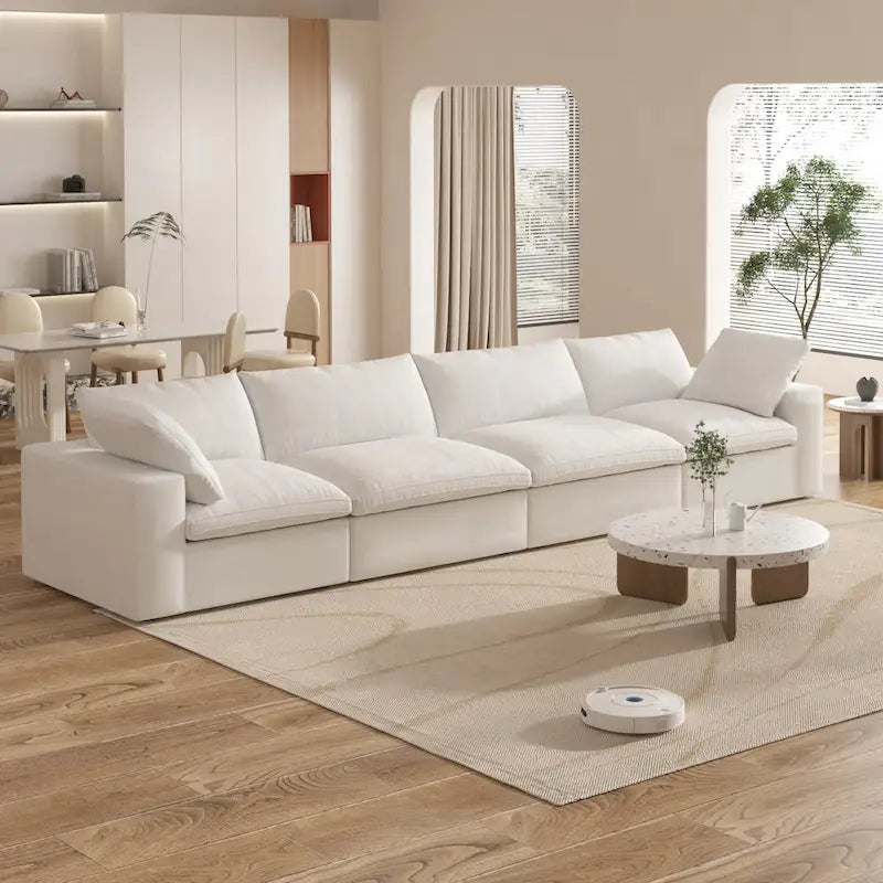 Divano componibile a 4 pezzi in lino moderno 160, minimalista, con imbottitura in piuma d'oca