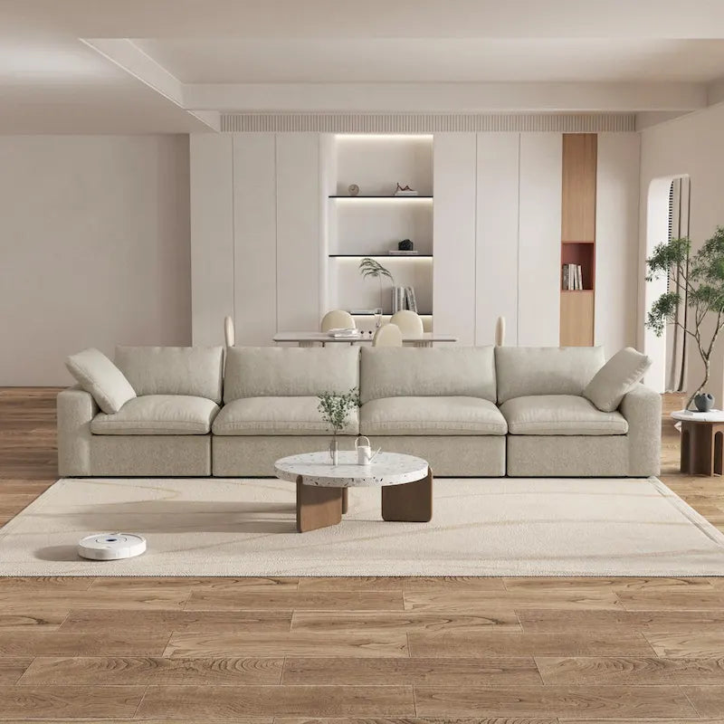 Divano componibile a 4 pezzi in lino moderno 160, minimalista, con imbottitura in piuma d'oca