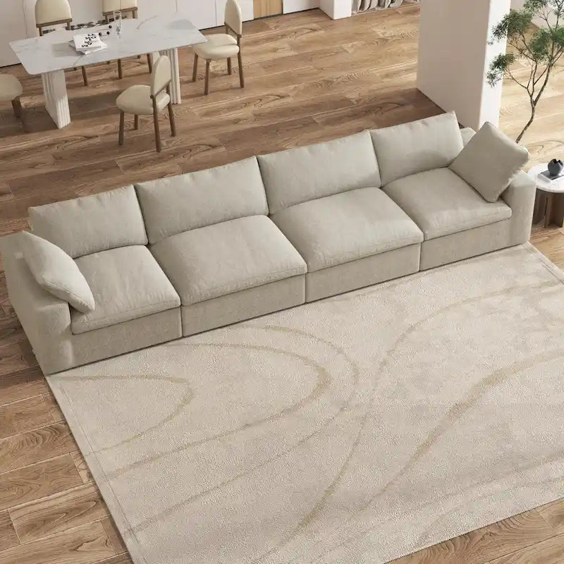 Divano componibile a 4 pezzi in lino moderno 160, minimalista, con imbottitura in piuma d'oca