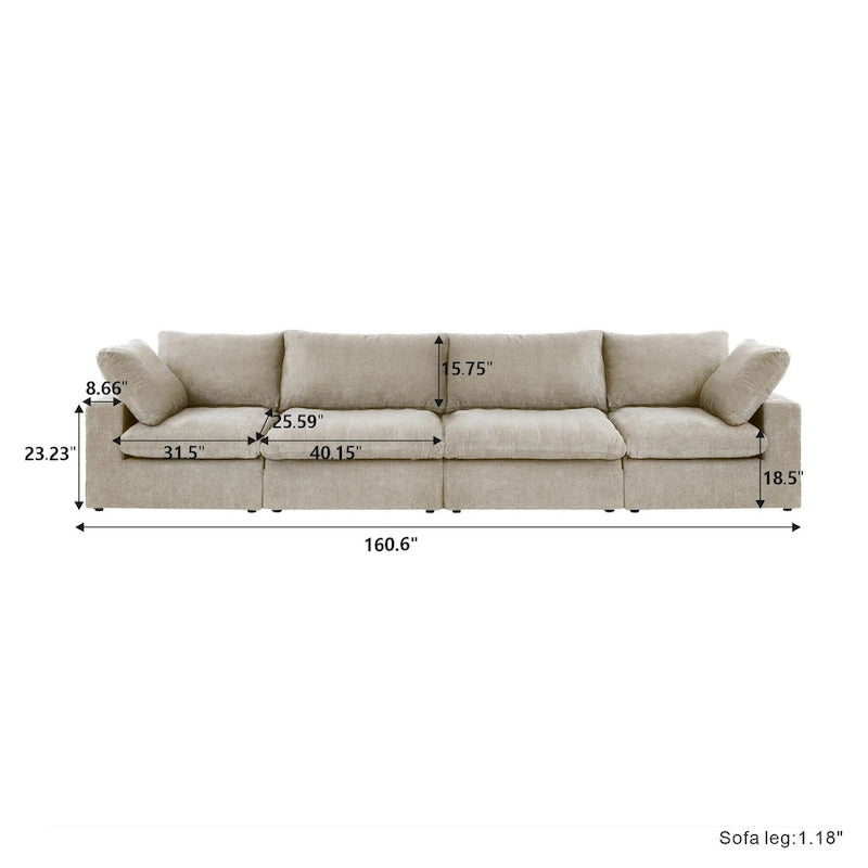 Divano componibile a 4 pezzi in lino moderno 160, minimalista, con imbottitura in piuma d'oca